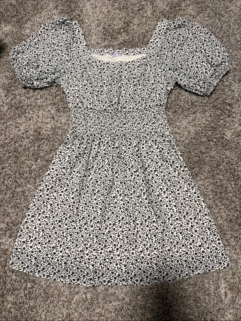 Old Navy Cream Mini Dress with Black Floral Print